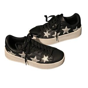 Women's J. Adams Sneakers Size 7.5 Black with Silver Stars